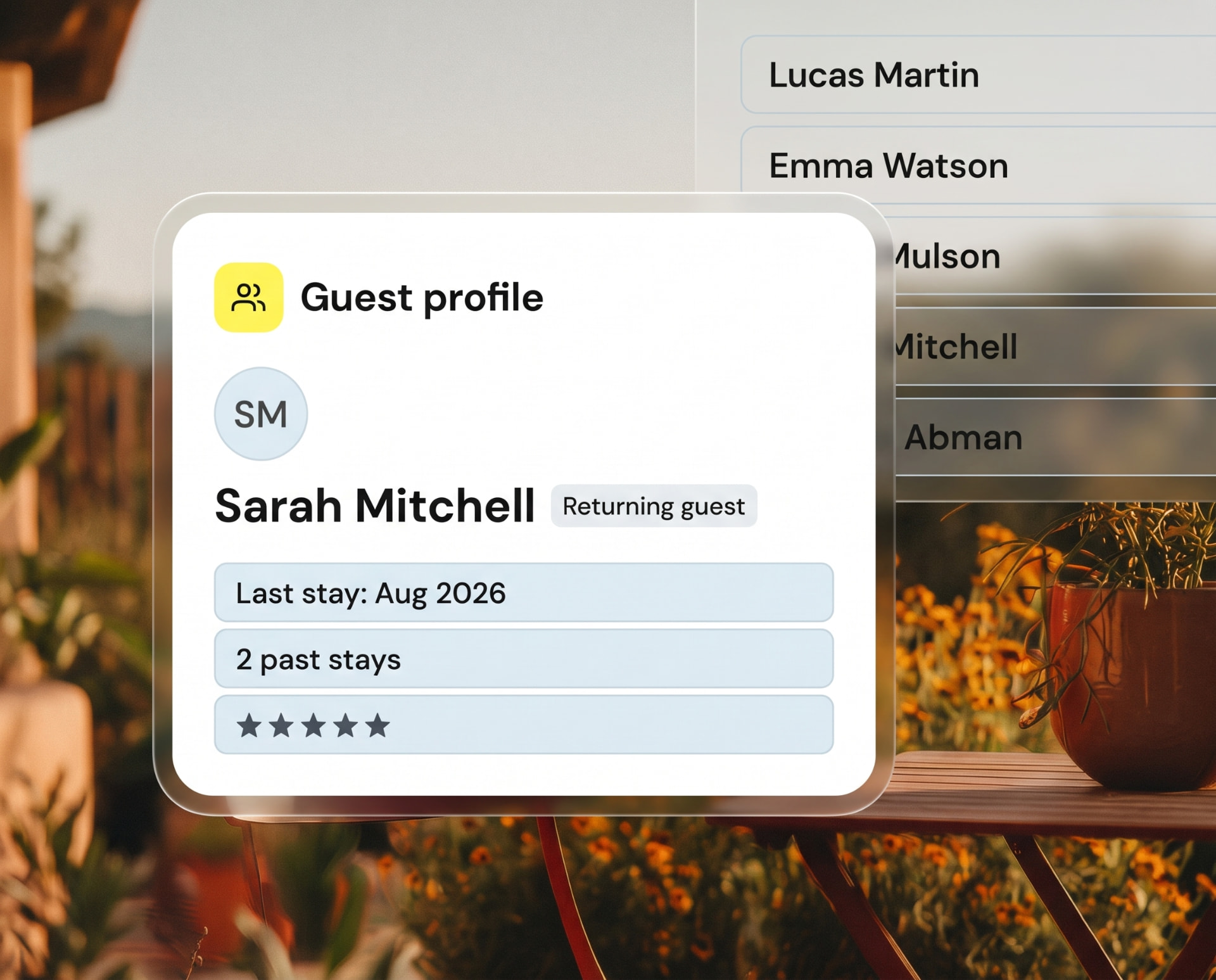 A list of past guests and their stays